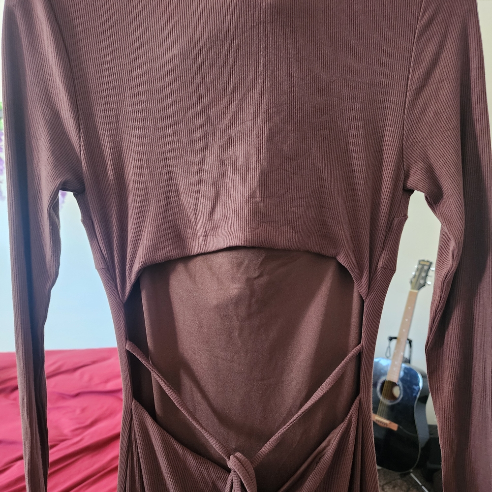 Princess Polly Nolan Chocolate Brown Long Sleeve Midi Dress Bodycon - Picture 5 of 10